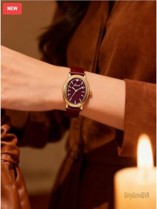Vintage Women\'s Leather Wrist Watch – Small Gold Oval Square Case, Minimalist main image 3